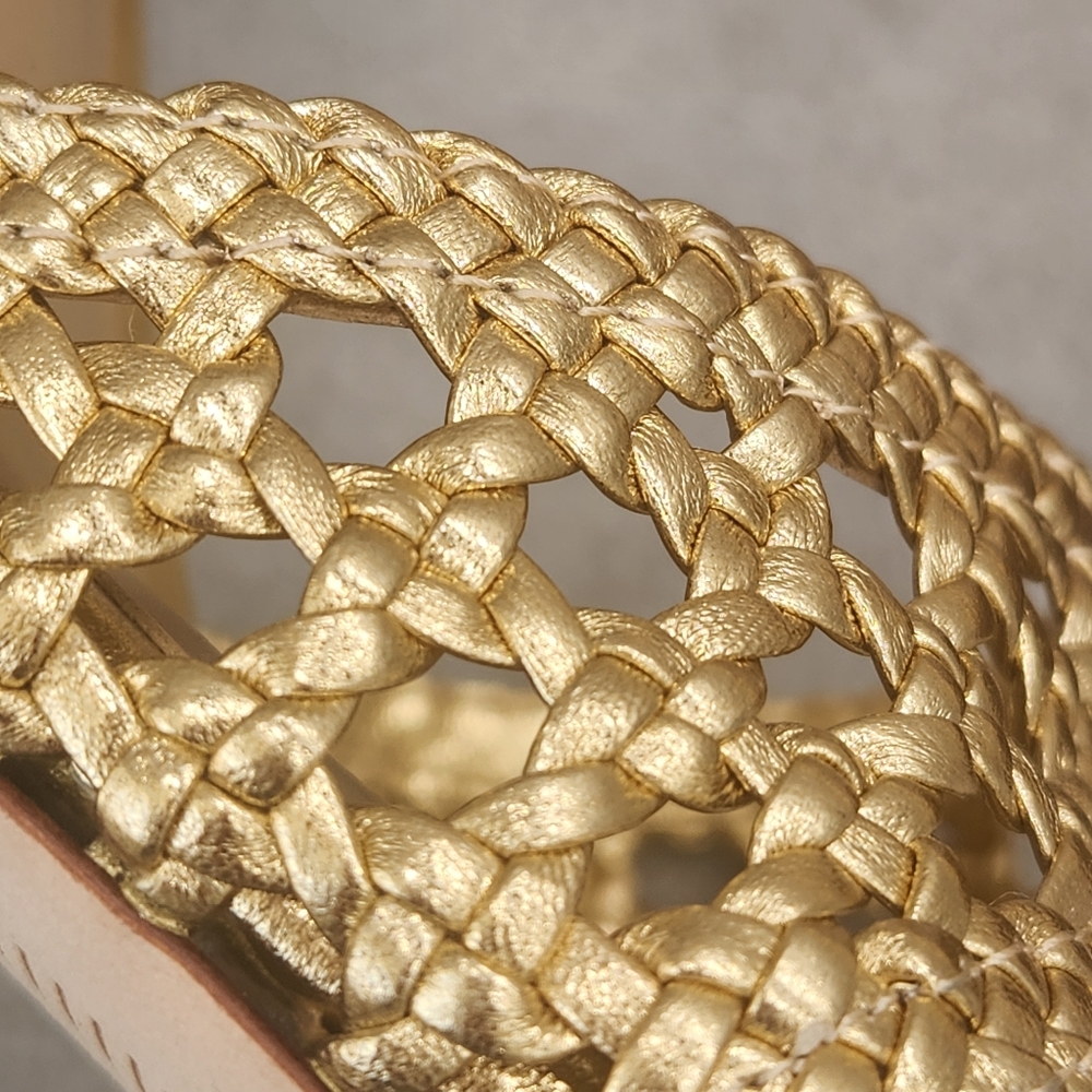 Antonio Melani Heeled Sandals 10 Golden Woven Leather Gretel Metallic New $140 - Picture 12 of 15